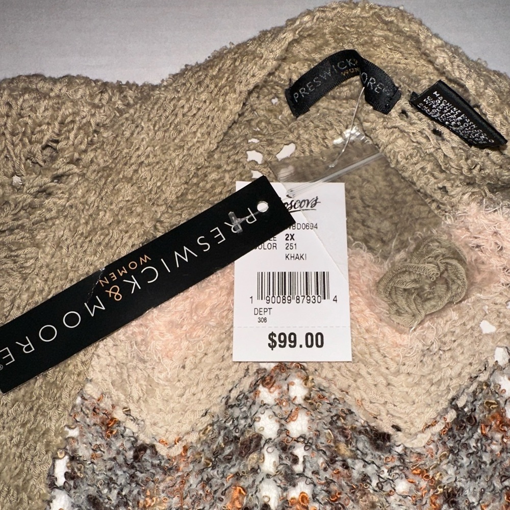 New Preswick & Moore Womens Long Cardigan Tans/ Pale Pink Boho/ Belt / size 2X - Picture 11 of 15